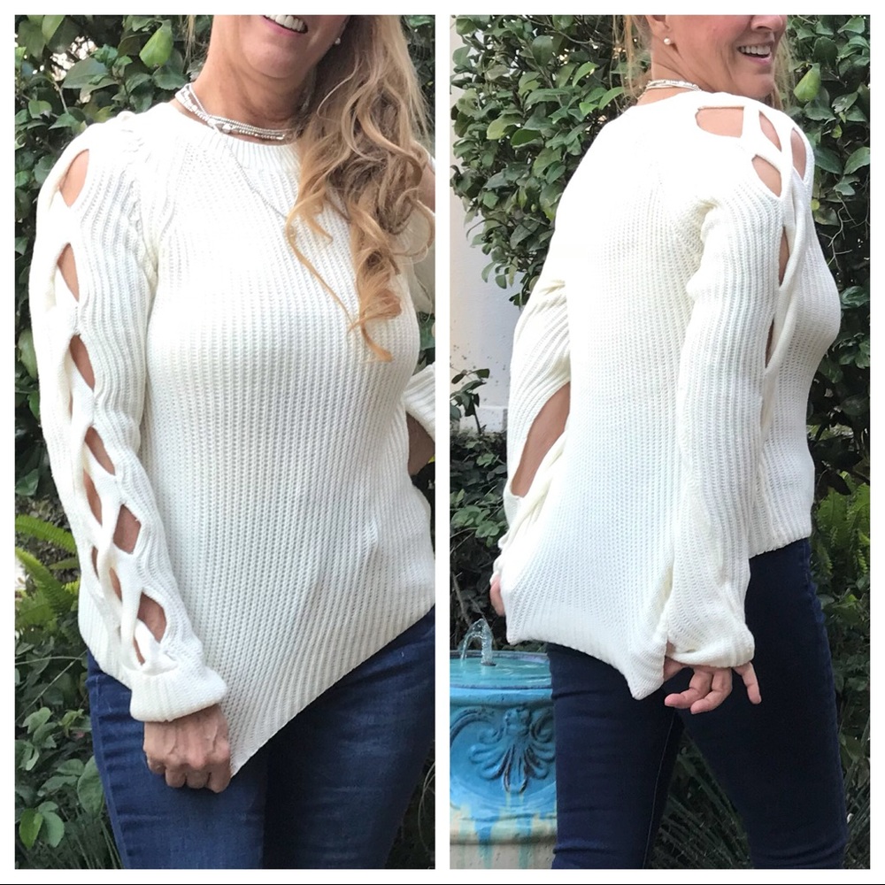 White Criss Cross Sleeve Sweater